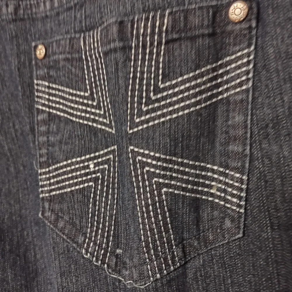 20 W jeans U 51 embroidered bling stretch dark blue straight crinkled